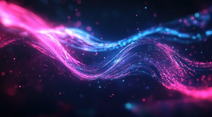 Obraz premium Abstract pink and blue glowing wave particles.