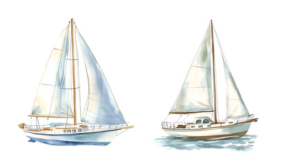 Sailboat, watercolor clipart illustration with isolated background.
