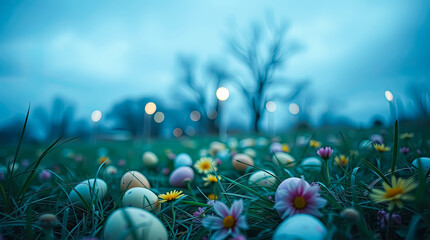 Easter background with colorful Easter eggs. Festive spring background.