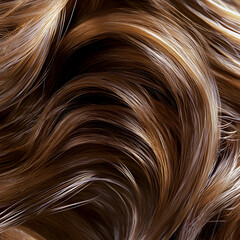 Naklejka premium Close-up of luxurious, voluminous brown hair with silky strands flowing in waves. Perfect for beauty, hair care, and texture-focused visuals