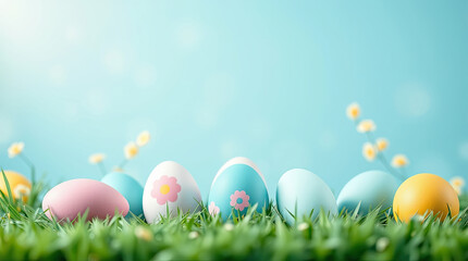 Fototapeta premium Easter background with colorful Easter eggs. Festive spring background.