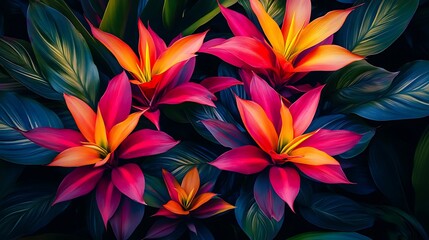 Fototapeta premium vibrant tropical plants with delicate pink and orange leaves