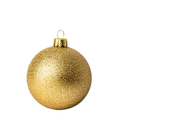 Golden Christmas bauble with a glittery surface, cut out transparent