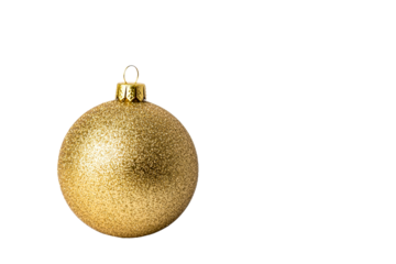 Golden Christmas bauble with a glittery surface, cut out transparent