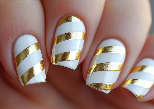 Gold Stripes Nail Art Design