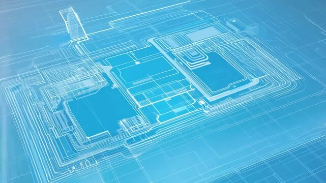 Animated background of digital architectural plans with futuristic blueprint presentation concept

