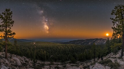 Milky Way and Moonrise Over Mountains
