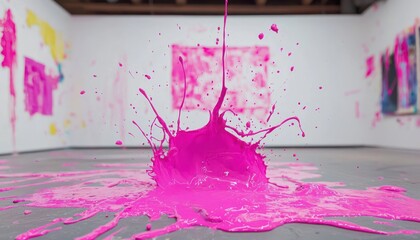 Neon pink paint splash on white, popping with energy and fun, perfect for vibrant marketing materials.