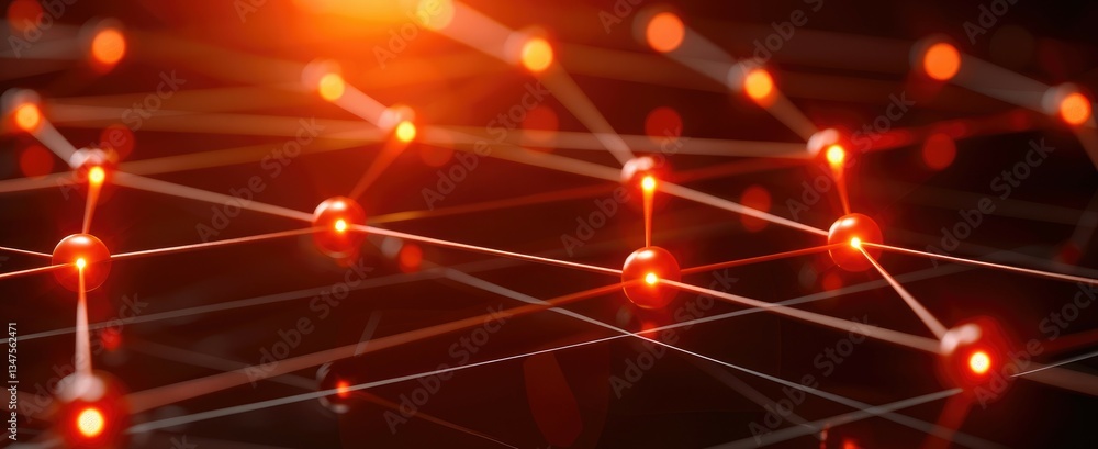 Poster abstract network connection red glowing nodes digital technology background