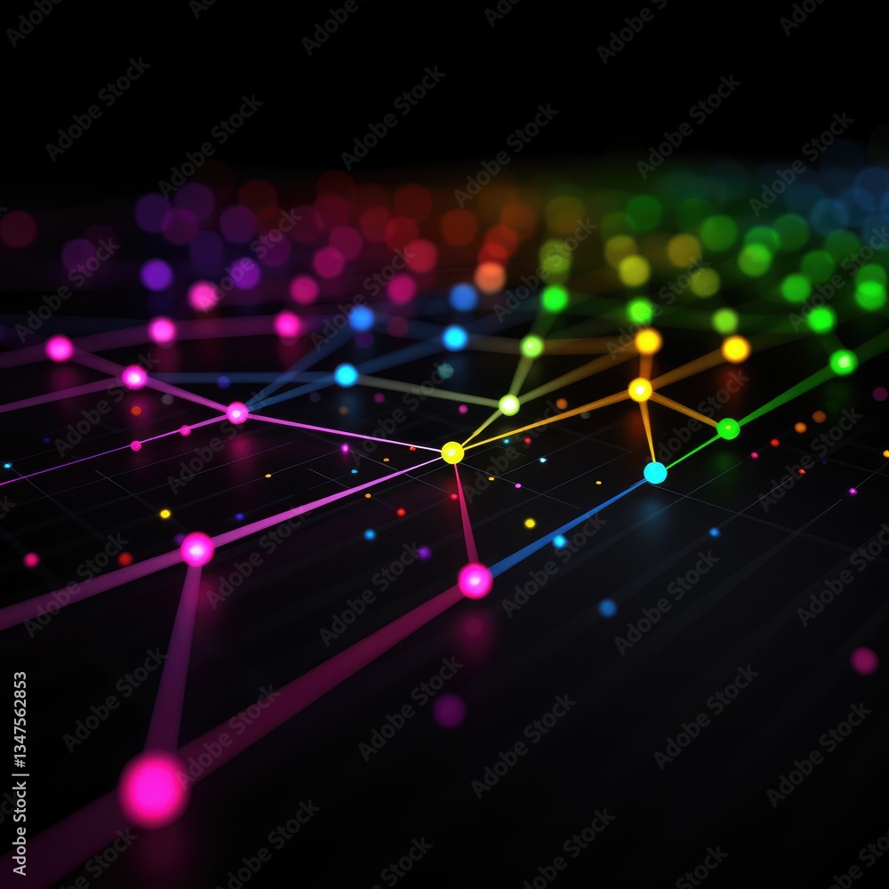 Aufkleber abstract colorful network connections dots lines digital technology background