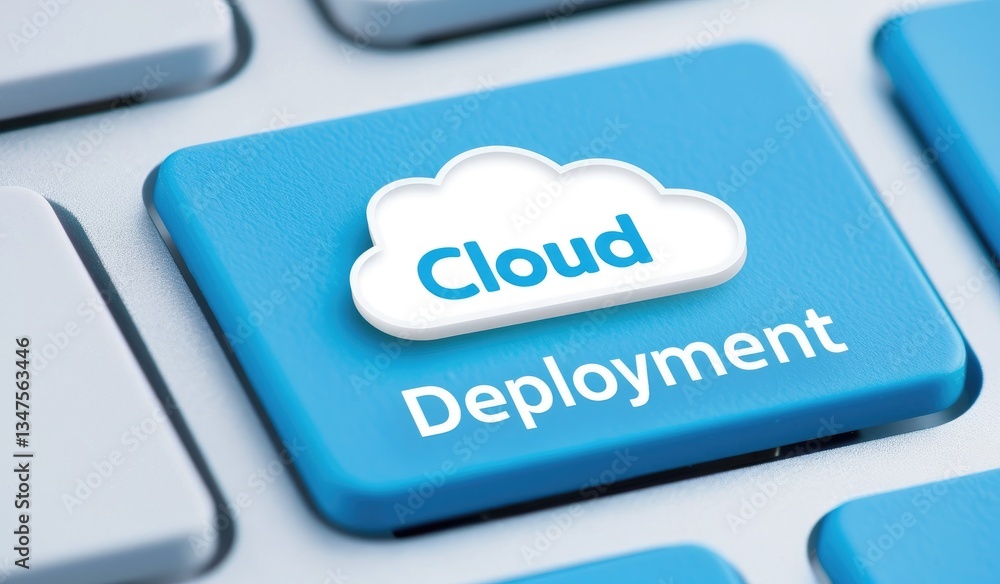 Poster cloud deployment button on a modern computer keyboard technology concept