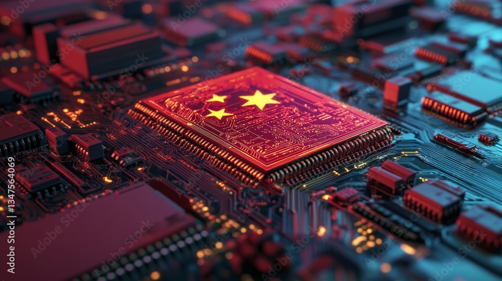 Aufkleber a futuristic representation of the chinese flag is created using 3d blocks, conveying the idea of ch