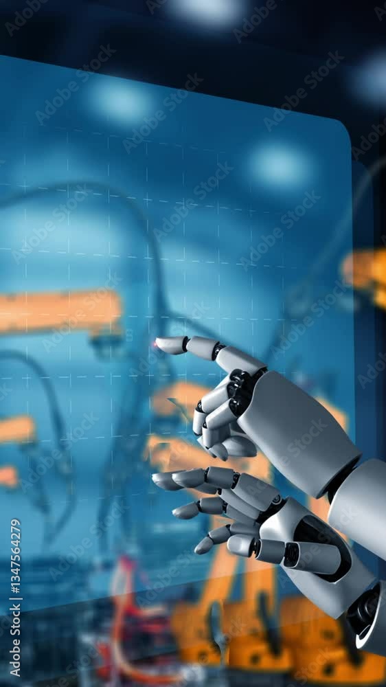 Aufkleber cybernated industry robot and robotic arms for assembly in factory production . concept of artificia