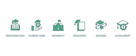 Fototapeta premium SCHOLARSHIP banner web icon vector illustration concept with icon of education cost, student loan, university, education, diploma, scholarship, 