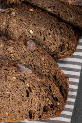 Black bread cereal whole grain bakery product  dish fresh gourmet food background on table rustic food top view copy space