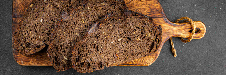 Black bread cereal whole grain bakery product  dish fresh gourmet food background on table rustic food top view copy space