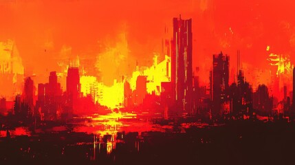 An abstract illustration depicting a city skyline at dusk or dawn