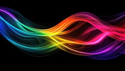 Neon rainbow colors weaving through a dark landscape