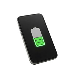3D Render of a Smartphone with a Charging Battery Icon on a Transparent Background
