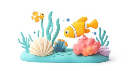 Colorful underwater scene with marine life and coral