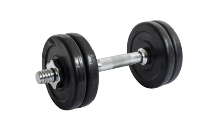 Black dumbbell isolated on transparent background for fitness training