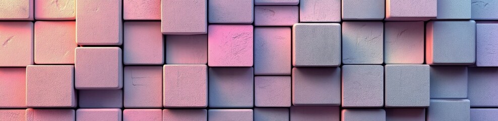 Fototapeta premium This 3D render presents a tech wallpaper with a unique multicolored block background, complemented by soothing natural pastel shades