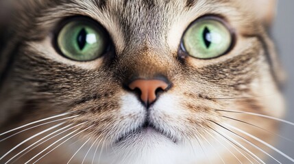 National Pet Day, Close up Portrait of a Tabby Cat with Striking Green Eyes and Whiskers