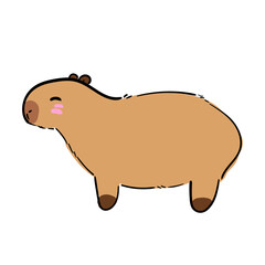 Cute capybara on white background. Colorful flat vector illustration with outline, isolated. Hand drawn illustration animal.