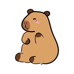 Cute Capybara Sitting and Resting Illustration in Flat Style. isolated on white. Line art doodle. Adorable Animal Design, Perfect for Children s Books, Stickers, Merchandise