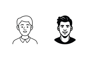 Two Male Avatar Icons Outline and Solid Style Variations