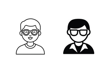 Two Simple Male Avatar Icons Line Art and Solid