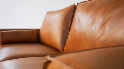 Close up shot of luxurious leather sofa in a high end modern living space sleek design ambient lighting white isolated background