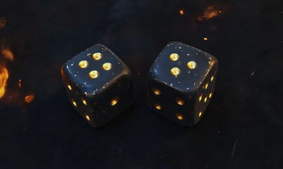 Dark dice roll, fiery background, gambling concept
