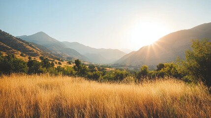 Obraz premium Golden Sunset Over Mountains