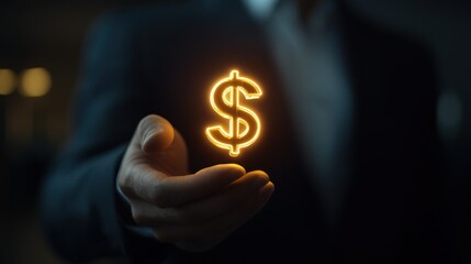 Hand Holding Glowing Dollar Sign