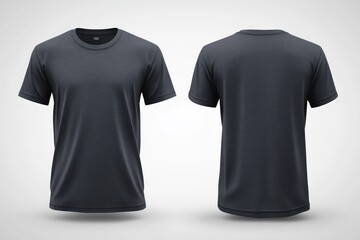 Dark gray t-shirt, front and back views, on white background, for apparel design