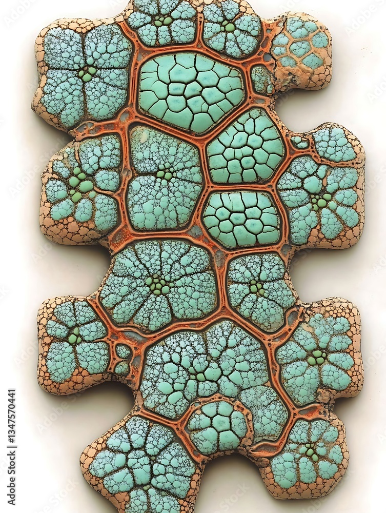 Poster unique teal cellular texture with fractured pattern and segmented structure