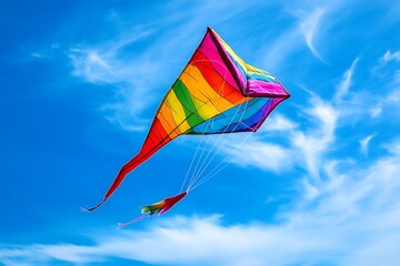pure joy and simple fun of flying a kite on a breezy morn its bold tones swaying with vast sky stirring a playful and free spirit  
