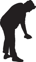 Vector silhouette of side view of a senior woman crouched down painting with spray paint