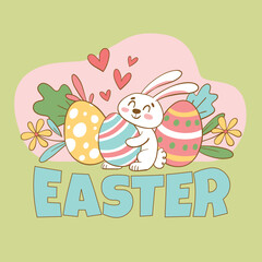Cute Easter bunny cartoon with Easter egg