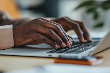Close-up of hands typing on laptop keyboard. (4)