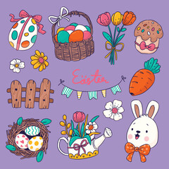 Cute Happy Easter, set of vector design elements