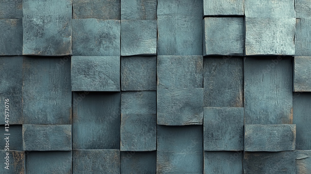 Poster a polished tile wallpaper with rectangular, futuristic blocks is set against a 3d concrete wall back