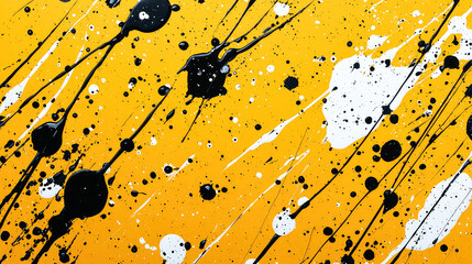 Abstract Yellow, Black, and White Paint Splatter Background