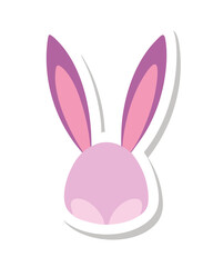 Fototapeta premium Stylized pink bunny head with purple and pink ears, set against a black background. Simplified design with subtle nose and shadow effect for depth.