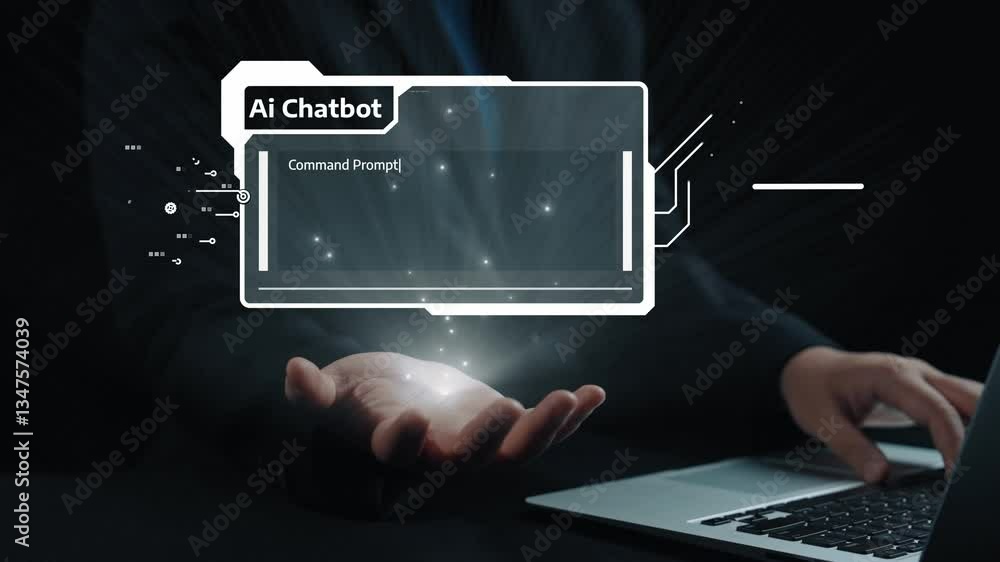 Poster human interact with ai artificial intelligence virtual assistant chatbot in concept of ai artificial