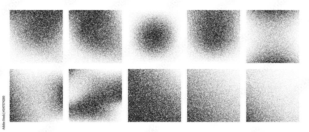 Poster grainy noise square vector set. dot grain texture squares. spray texture sand and dissolving squares