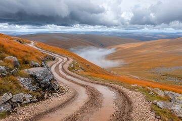 Winding Mountain Road for Autumn Mist.