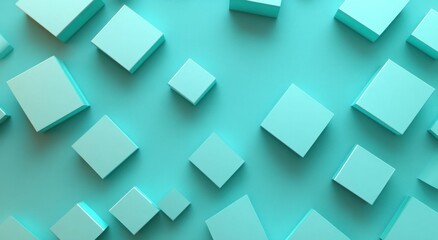 Abstract teal cubes scattered on a pastel background.