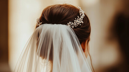 Elegant bridal veil with pearl hairpiece